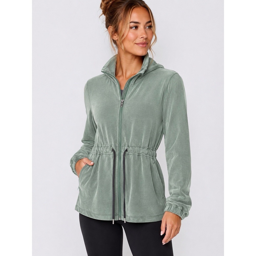 Lululemon Green‎ Zip Front Hooded Jacket Cinch Waist Women's Size 2